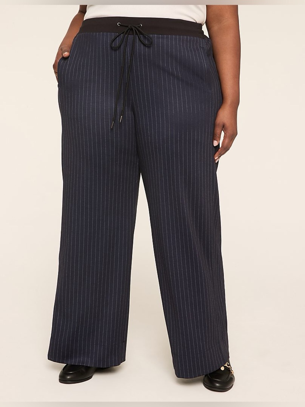 Lane Bryant Ponte Pull-On Stripe Wide Leg Pant - Picture 2 of 13